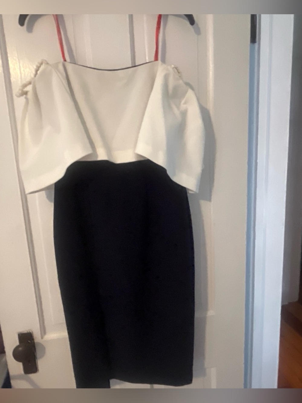 Milly Elegant Two-Tone White and Navy Blue Strap Dress